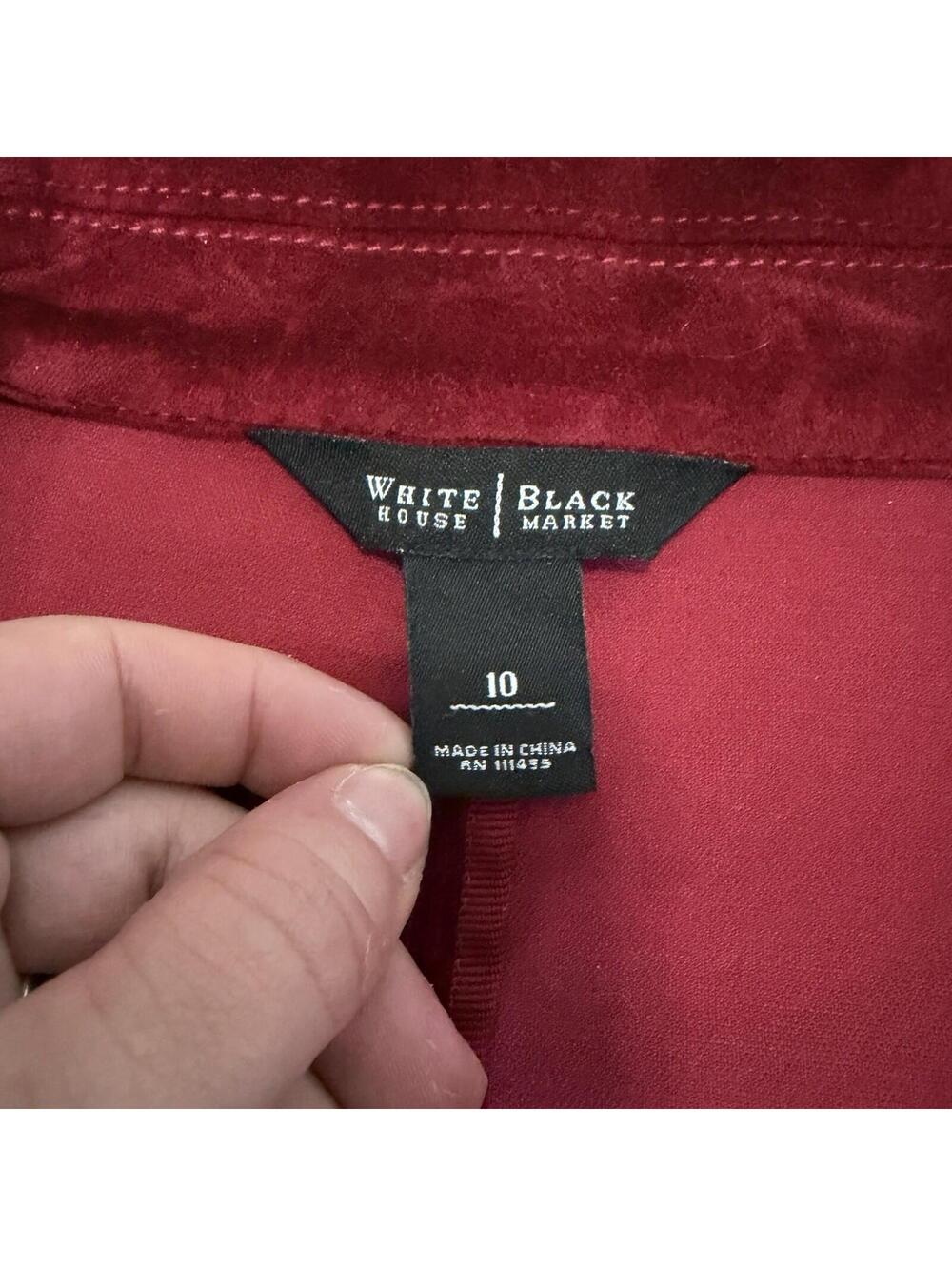 White House Black Market Red Velvet Fitted Blazer Grosgrain Trim Dark Academia - Picture 3 of 6